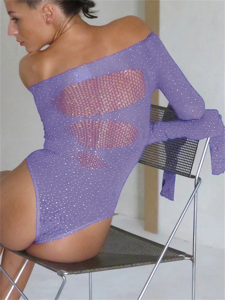 Knit Sheer Cutout Hot Diamond Bodysuit