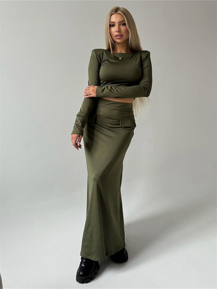 Long Sleeve Top Long Skirt Set